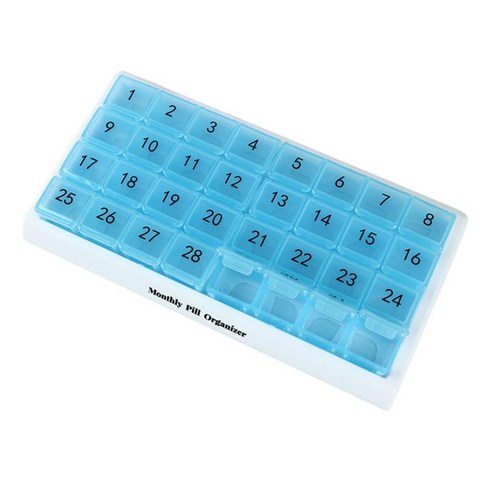 월간 알약 주최자 별도의 알약 생선 기름을 위한 작은 구획 알약 보관 상자, 11.93x6.46인치, PP 폴리프로필렌, 푸른