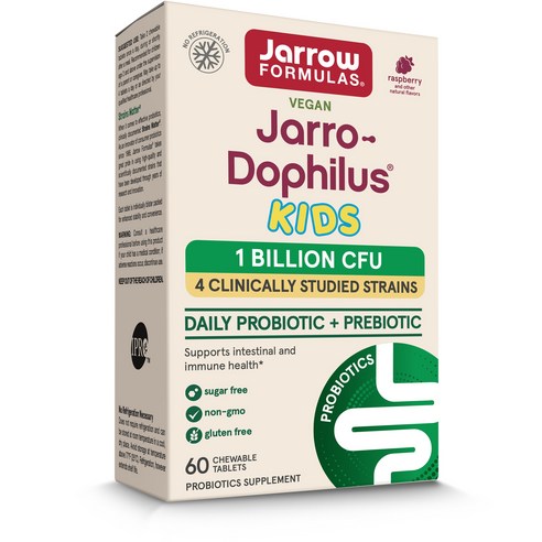 재로우 재로우-도필러스 키즈 프로바이오틱 + 프리바이오틱 내추럴 라즈베리 어린이 유산균 츄어블 타블렛, 60정, 1개