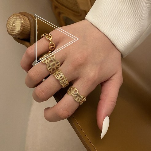 새로운 할로우 디자인 체인 모양의 금속 반지 여는 조정 가능한 손가락 반지 여성 펑크 패션 쥬얼리 선물YJStore