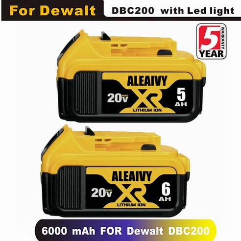 디월트  디월트배터리 20v 6.0ah max xr 전동 공구 교체 dewalt 20v 호환, 1개 6.0ah, 1개