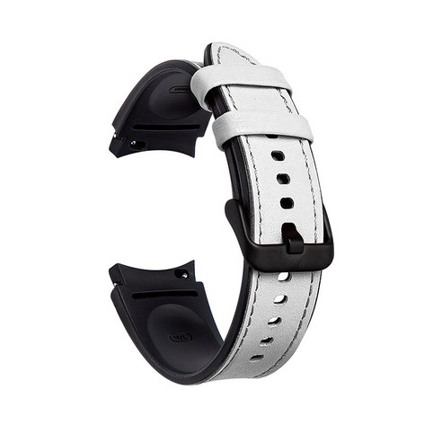 삼성 갤럭시 시계 4에 대한 가죽 실리콘 스트랩 클래식 46mm 42mm/갤럭시 시계 4 44mm 40mm 교체 손목 밴드 액세서리, White