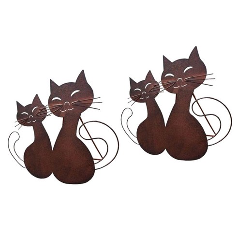 야외 마당에 대 한 2pcs 유럽 스타일 고양이 잔디 입상 안뜰 장식, 브라운, 35x11x30cm, 철