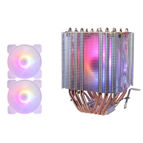 Xzante 6 동관 CPU 라디에이터 섀시 팬 동기 조명 1150AMD1366 2011 크리스탈 램프 단일 팬+2X섀시, 투명한