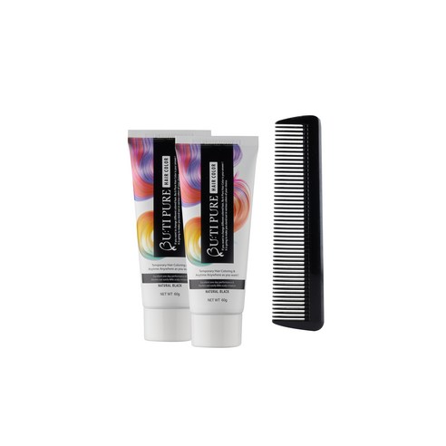 [뷰티퓨어] 헤어컬러 손으로 바르는 안전한 하루염색약 60g 2개 세트 빗포함, 블랙, 1개