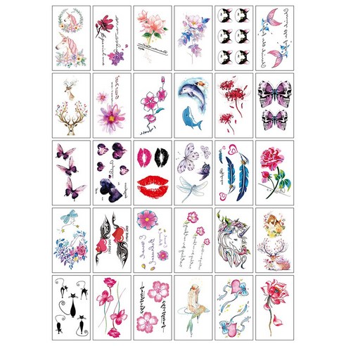 타투 스티커 30종 세트 헤나 문신 레터링 패션타투 수채화 판박이, 20 시크 타투 F세트