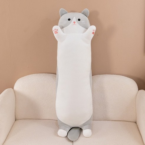 POMTOR 바디필로우 대형 탈착식 고양이 인형 롱쿠션, 그레이