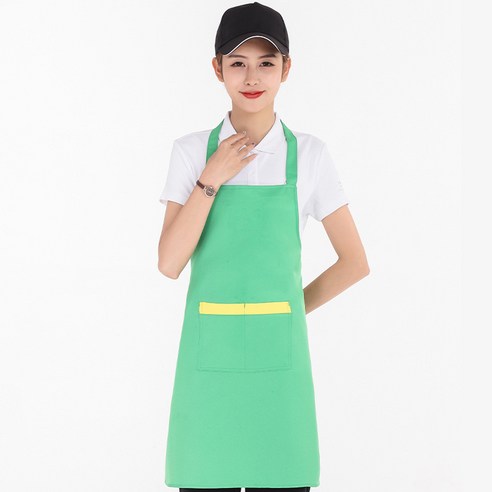 ANKRIC 앞치마 가정용 내장 심플 홀더 빅 포켓 원피스앞치마, 초록