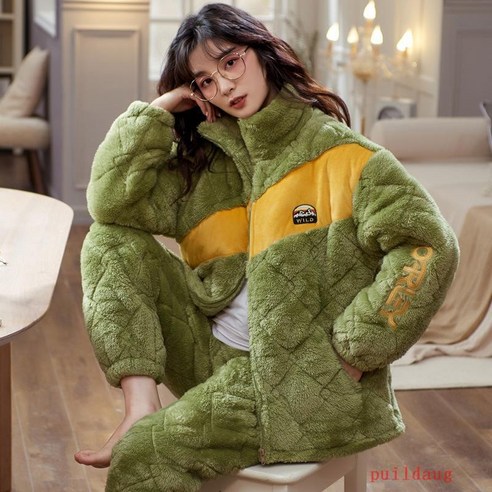 잠옷 여성의 겨울 두꺼운 슈퍼 두꺼운 3 층 클립면 패딩 재킷 지퍼 가정용 의류