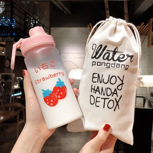 [LM] 500ml 플라스틱 물병 투명/반투명 병 귀여운 물병 카톤 딸기 물병 전화 스탠드 휴대용, 21_500ml