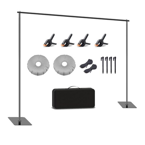 ElevoPod 200x270cm 조절식 배경 스탠드 키트 - 결혼식/생일/파티 스튜디오 촬영을 위한 휴대용 베이스가 있는 헤비 듀티 아이언 사진 배경 지원 시스템, 1개, 단일상품