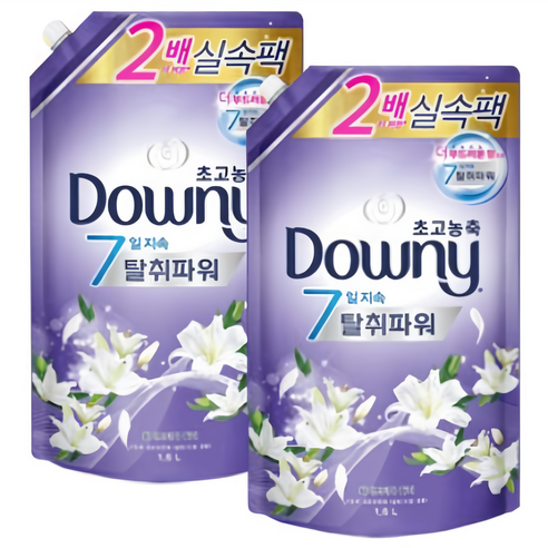 다우니 초고농축 7일지속 탈취파워 섬유유연제 화이트티와 릴리 리필, 1.6L, 2개