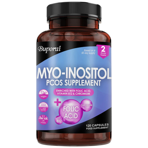 미오-이노시톨 PCOS 보충제 - 미오 이노시톨 정제 PCOS 보충제, 엽산, 비타민 B12, 크롬 강화 - 여성 호르몬 균형, 비건 & 글루텐 프리, 영국산 120정