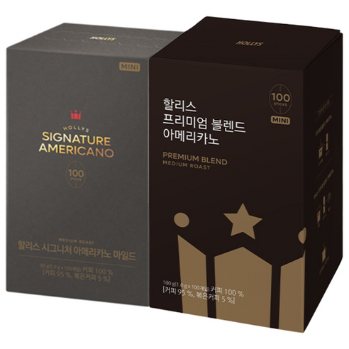 [할리스] 시그니처 아메리카노 미니 마일드 100T+프리미엄 블렌드 아메리카노 100T, 900mg, 1개