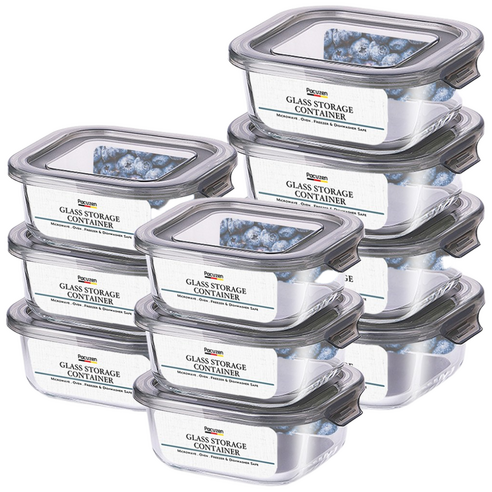 이지캡 내열유리 반찬통 세트 정사각 10p 340ml 6p+580ml 4p, 1세트, 10P 정사각340ml 6p+580ml 4p