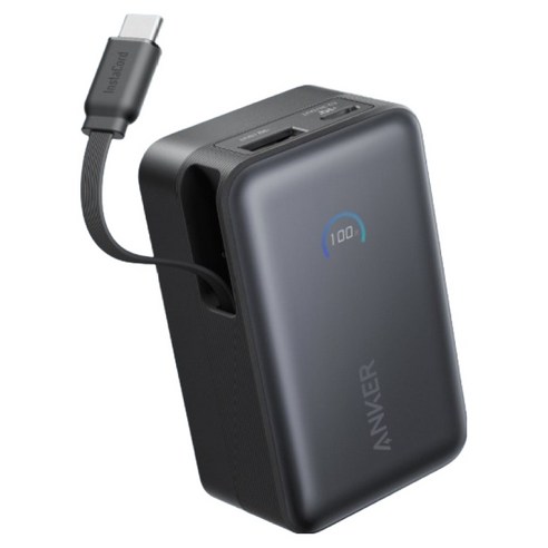 앤커 나노 파워뱅크 10000mAh 45W 보조배터리 고속충전 기내반입 C타입 케이블 일체형 아이폰 노트북 갤럭시, 블랙, A1638