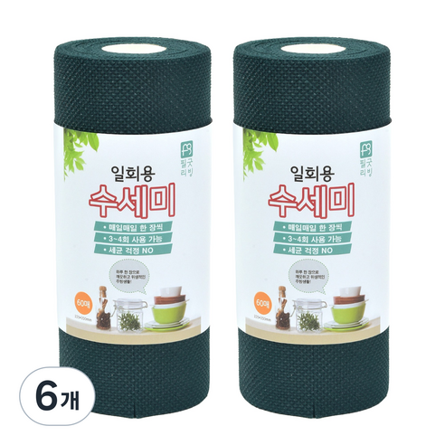 필굿리빙 일회용 수세미, 다크그린, 6개