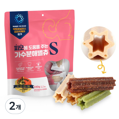 닥터케어누트 가수분해 강아지기능성간식 덴탈껌 별츄 구강 유산균, 2개, 240g, S 피모 케어
