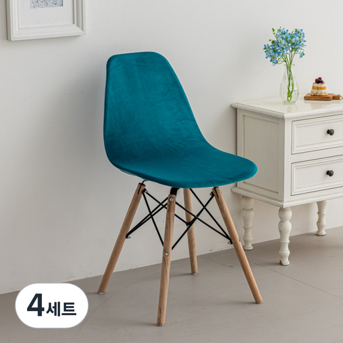 커버무드 고탄력 벨벳 에펠 의자 커버 2개, 4세트, 네이비 블루