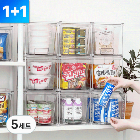 [KC인증] 데미무드 투명 커넥트 적층식 팬트리 정리함, 투명색, 5세트