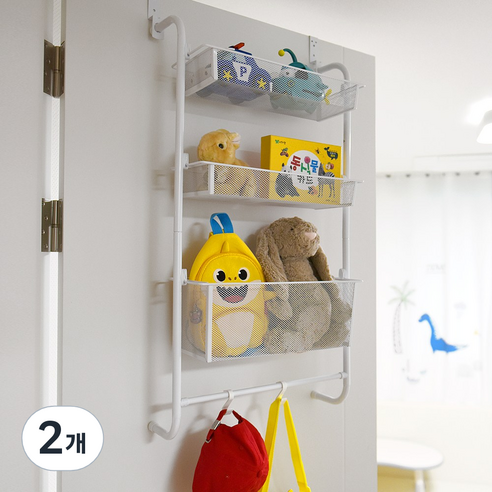 노바리빙 촘촘 3단 다용도 문걸이 선반 수납 간편 DIY 철제선반, 화이트, 2개
