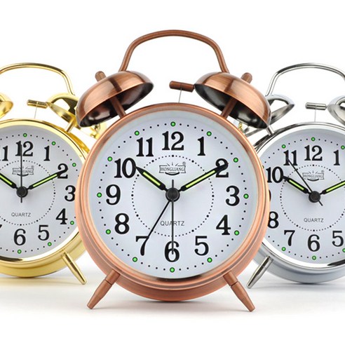 빅벨 저소음 시끄러운 알람시계 해머벨 자명종 무소음 탁상시계, 황동색