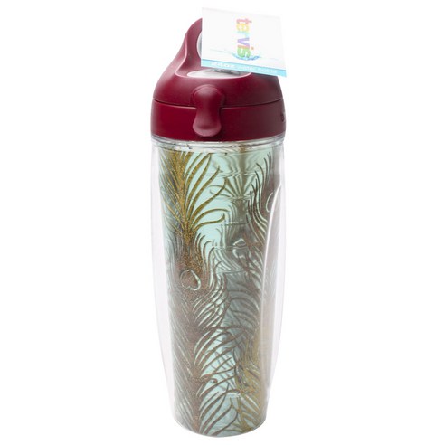 Tervis 물병 뚜껑 포함, Glittery Peacock Feathers, 710ml