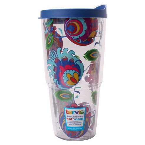Tervis 이중벽 텀블러 트래블 리드 포함 텀블러/콜드컵, Folksy Flower, 710ml