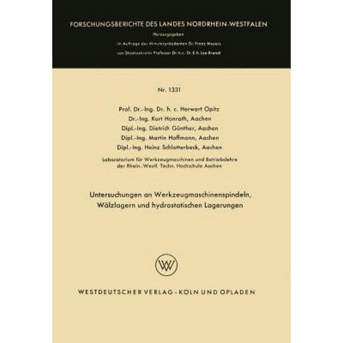 Untersuchungen an Werkzeugmaschinenspindeln Walzlagern Und Hydrostatischen Lagerungen Paperback, Vs Verlag Fur Sozialwissenschaften
