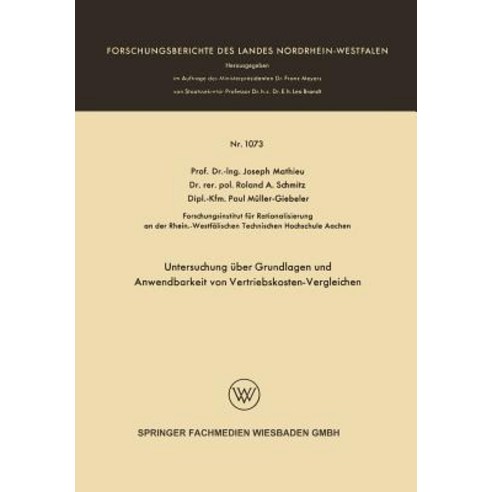 Untersuchung Uber Grundlagen Und Anwendbarkeit Von Vertriebskosten-Vergleichen Paperback, Vs Verlag Fur Sozialwissenschaften