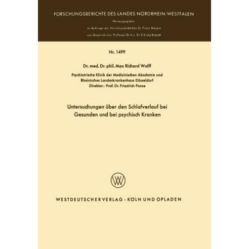 Untersuchungen Uber Den Schlafverlauf Bei Gesunden Und Bei Psychisch Kranken Paperback, Vs Verlag Fur Sozialwissenschaften