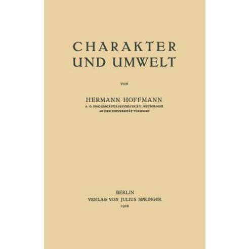 Charakter Und Umwelt Paperback, Springer