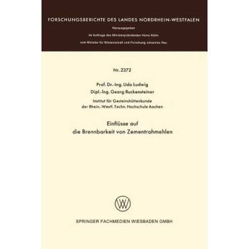 Einflusse Auf Die Brennbarkeit Von Zementrohmehlen Paperback, Vs Verlag Fur Sozialwissenschaften