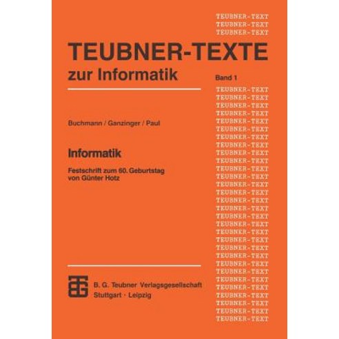Informatik: Festschrift Zum 60. Geburtstag Von Gunter Hotz Paperback, Vieweg+teubner Verlag