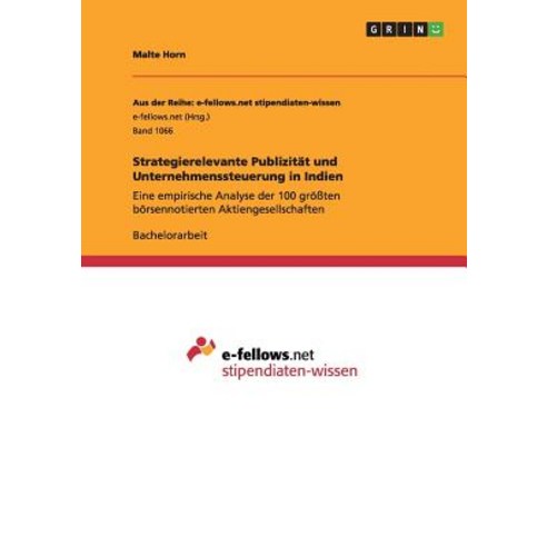 Strategierelevante Publizitat Und Unternehmenssteuerung in Indien Paperback, Grin Publishing