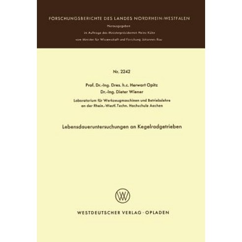 Lebensdaueruntersuchungen an Kegelradgetrieben Paperback, Vs Verlag Fur Sozialwissenschaften