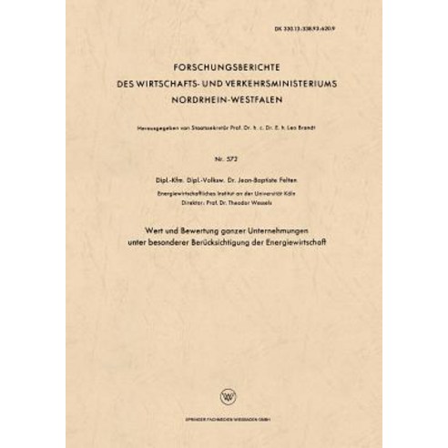 Wert Und Bewertung Ganzer Unternehmungen Unter Besonderer Berucksichtigung Der Energiewirtschaft Paperback, Vs Verlag Fur Sozialwissenschaften
