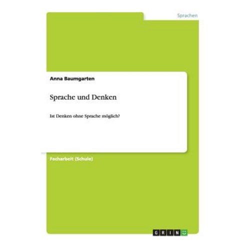 Sprache Und Denken Paperback, Grin Publishing