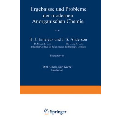 Ergebnisse Und Probleme Der Modernen Anorganischen Chemie Paperback, Springer