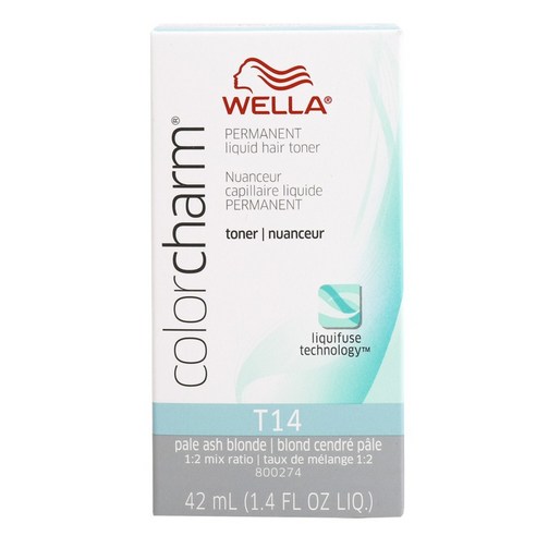 Wella 컬러 참 퍼머넌트 리퀴드 헤어 토너 42ml, T14 Pale Ash Blonde, 1개