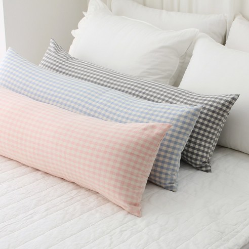 [타니홈] 보보체크 아기 침대 롱쿠션 침대쿠션, 핑크체크 쿠션커버(솜 포함 안함)