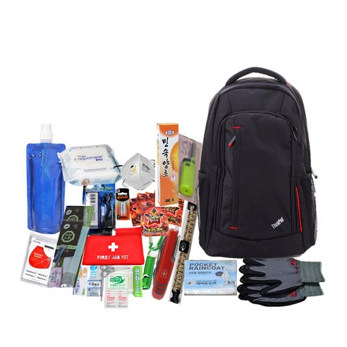 재난가방  안전닷컴 서바이벌 생존 가방 세트 생존배낭 지진 재난 대비용 응급/안전, 가방블랙, 1세트