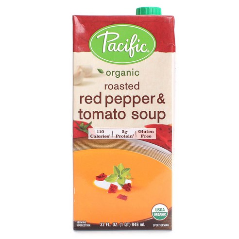 퍼시픽 로스티드 레드 페퍼 & 토마토 수프 베지테리안 저지방 프로틴, 946ml, 2개