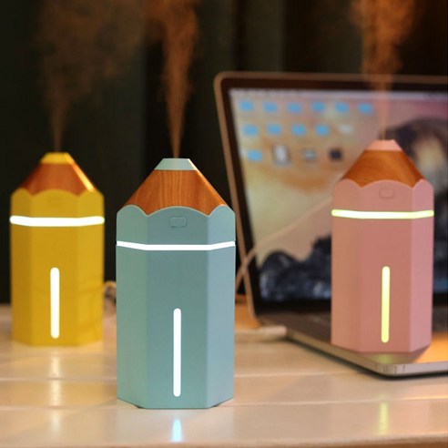 도매창고 연필 무드등 겸용 USB 미니가습기, 옐로우