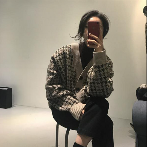 [퀸앤조이] 건클럽 체크무늬 가디건 니트가디건***판매자SSK무역***