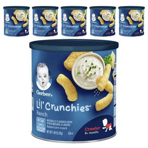 거버 릴 크런키 베이크드 콘 스낵 어린이곡물과자 42g, 랜치 (Ranch), 6개