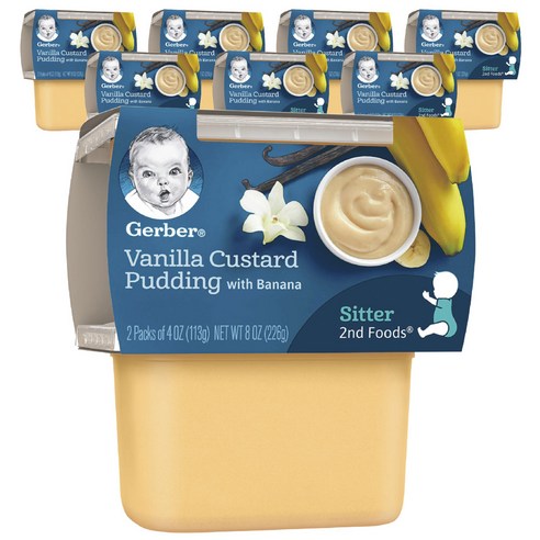 거버 어린이 과일퓨레 113g 2개입, 바닐라 커스터드 + 푸딩 + 바나나(Vanilla Custard + Pudding + Banana), 226g, 8개