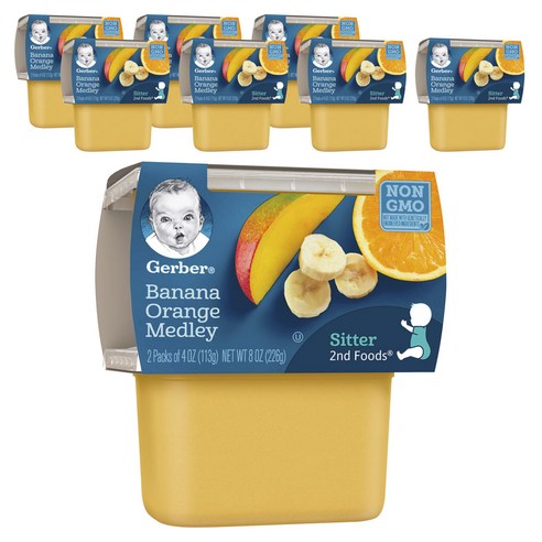 거버 어린이 과일퓨레 113g 2개입, 바나나 + 오렌지 메들리(Banana + Orange Medley), 8개, 226g