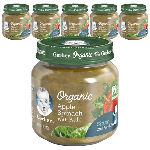 거버 액상 어린이 미음 글래스 자 113g, 사과 + 시금치 + 케일(Apple + Spinach + Kale), 6개