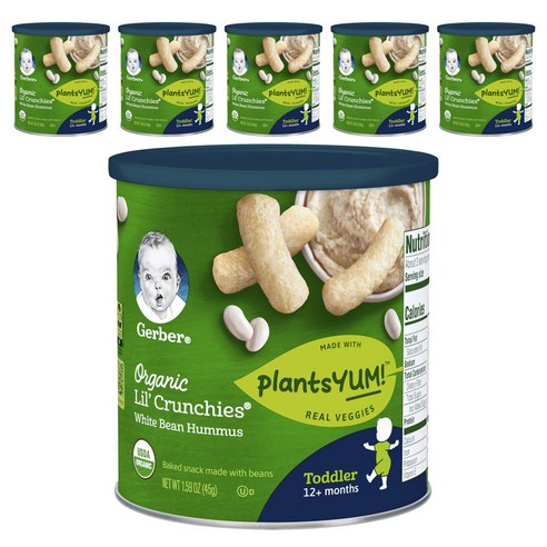 거버 릴 크런키 플랜츠 어린이곡물과자 45g, 화이트 빈 후무스 (White Bean Hummus), 6개