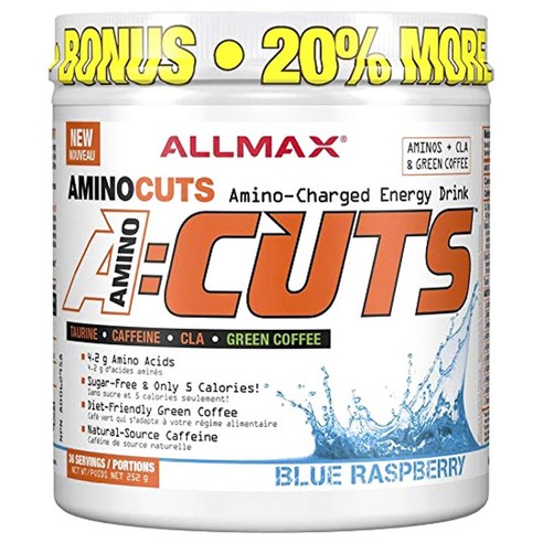 Allmax A 컷 아미노-차지드 에너지 드링크, 블루 라즈베리(Blue Raspberry), 252g